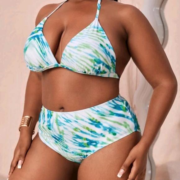 Plus 3 pack Tie Dye Drawstring Halter Triangle High waist bikini Swimsuit 1XL - Picture 6 of 6